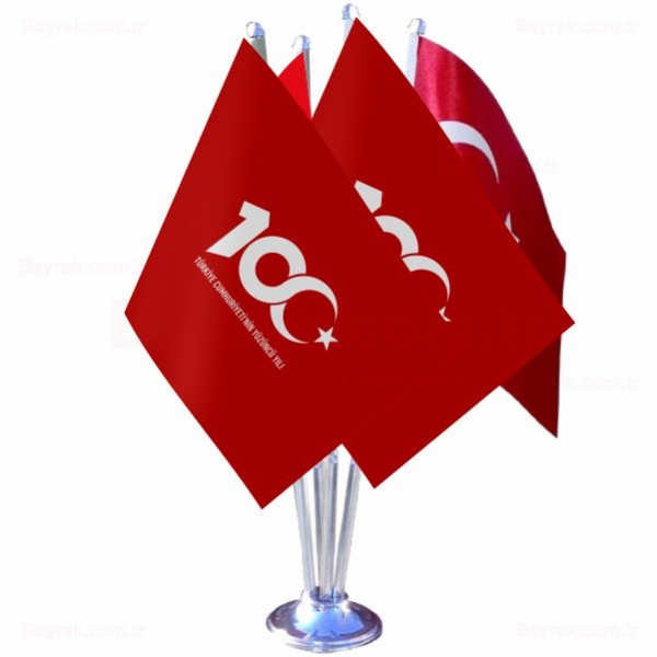 Krmz Trkiye Cumhuryetinin 100.Yl 4 l Masa Bayrak