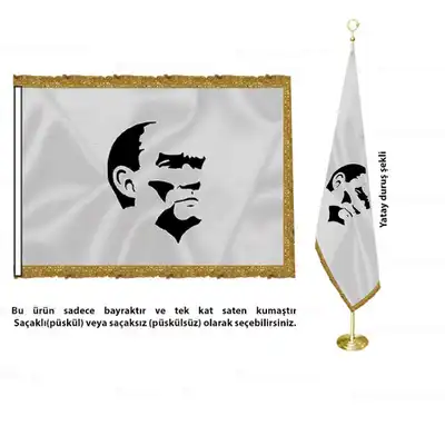 Siyah Beyaz Atatürk2 Saten Makam Bayrağı