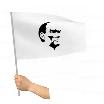 Siyah Beyaz Atatürk2 Sopalı Bayrak