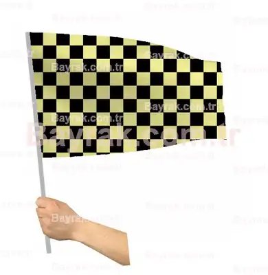Sarı Siyah Damalı Sopalı Bayrak